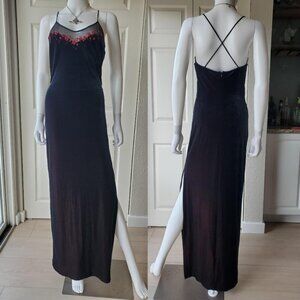 Vintage 90's Black & Red Velour Sleeveless Maxi Dress Size 6